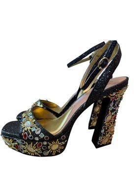 Gianni Bini Black Jeweled Platform Ankle-Strap Heels